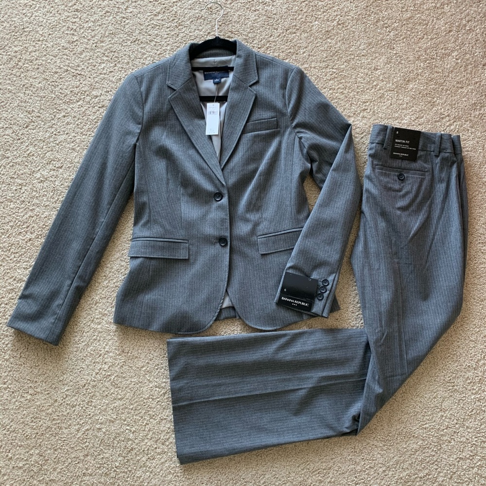 Banana Republic Gray with White Pinstripe Suit